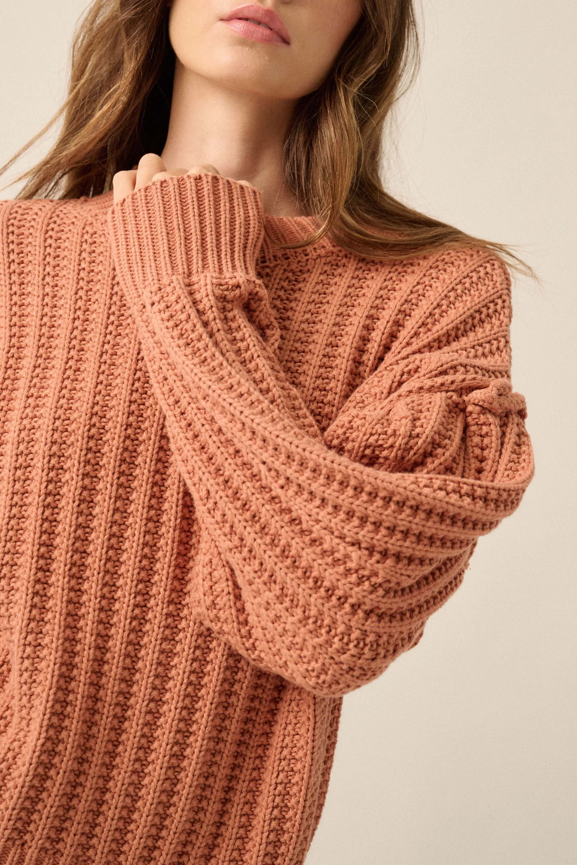 Gracious Heart Chunky Knit Pleated-Sleeve Sweater