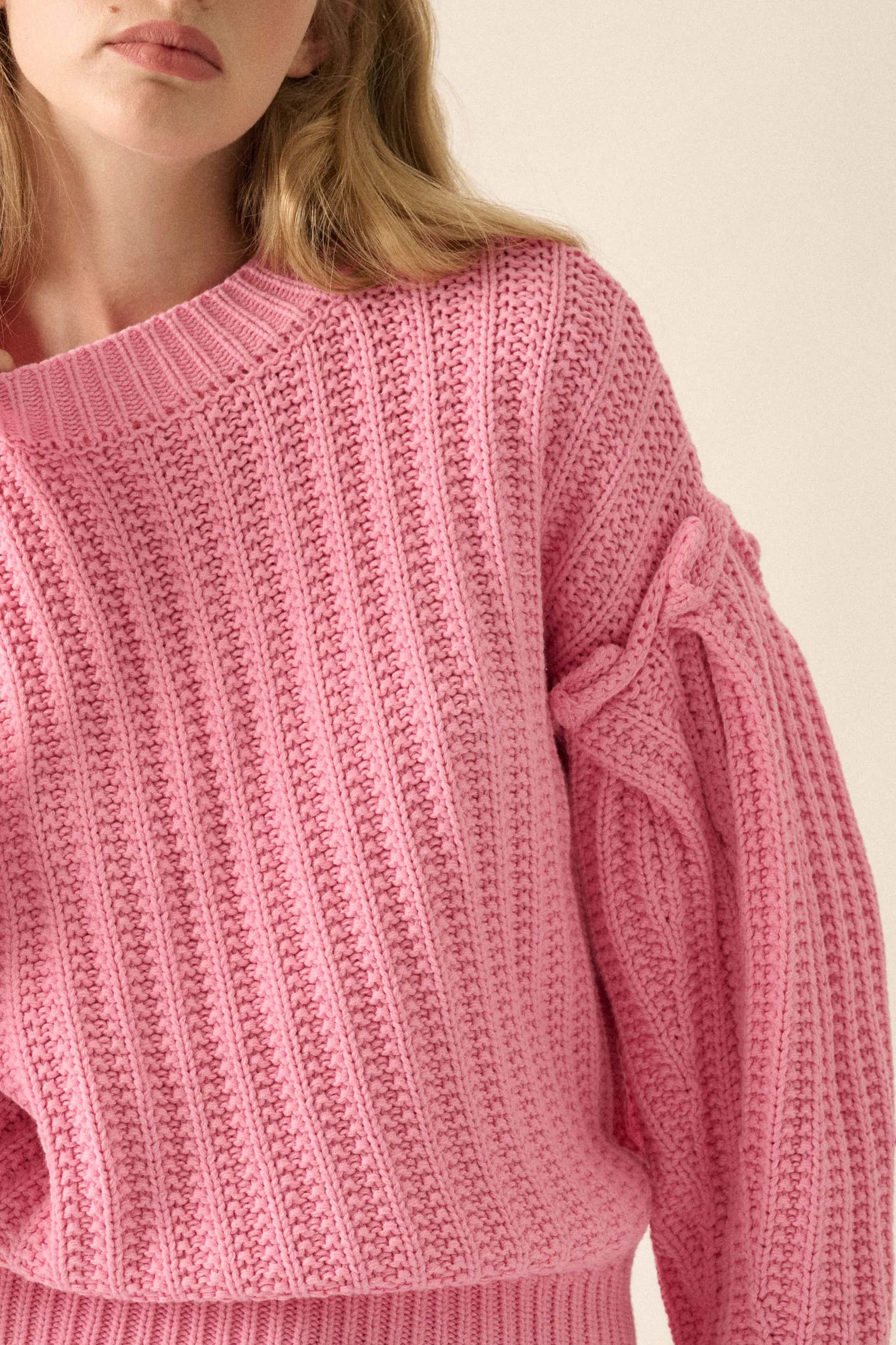 Gracious Heart Chunky Knit Pleated-Sleeve Sweater