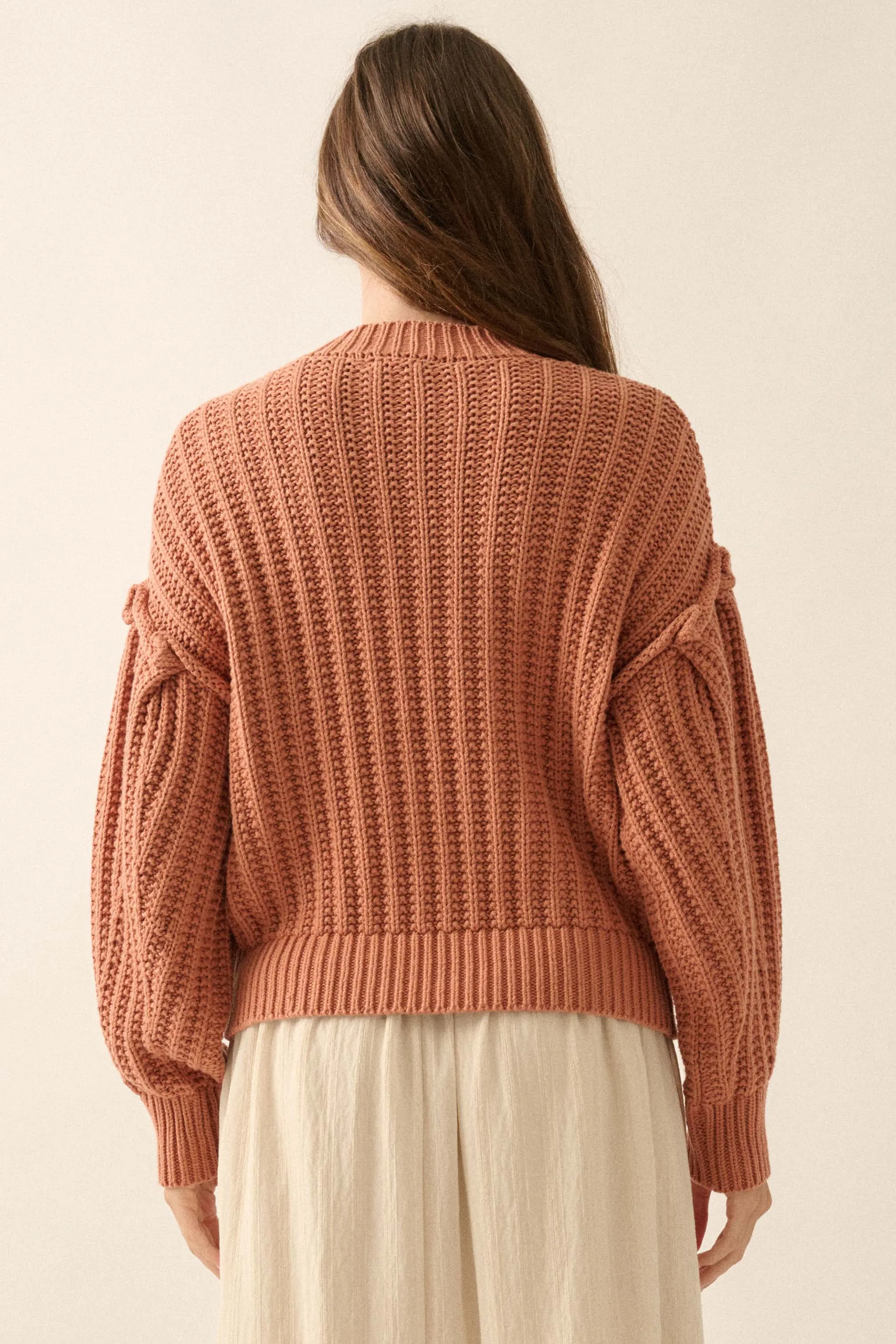 Gracious Heart Chunky Knit Pleated-Sleeve Sweater