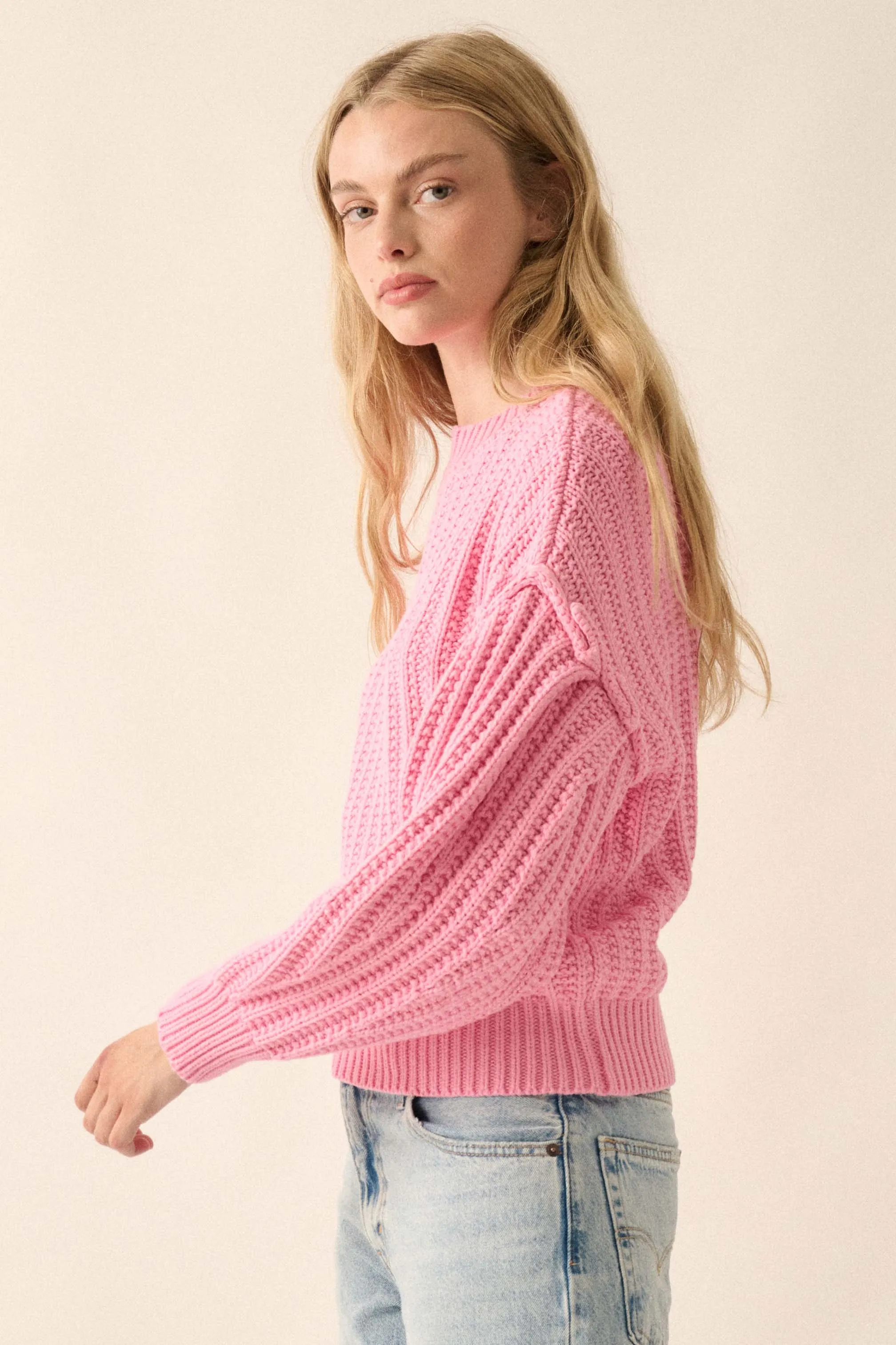 Gracious Heart Chunky Knit Pleated-Sleeve Sweater
