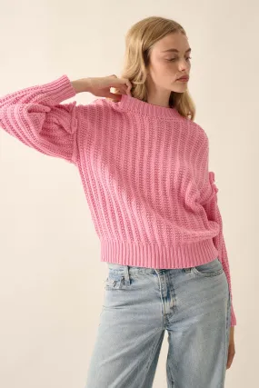 Gracious Heart Chunky Knit Pleated-Sleeve Sweater