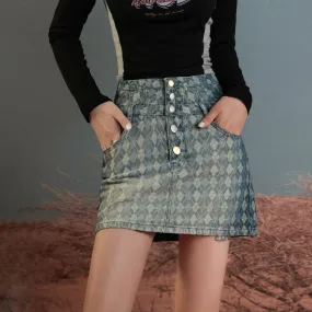 Gradient Argyle Denim Skirt