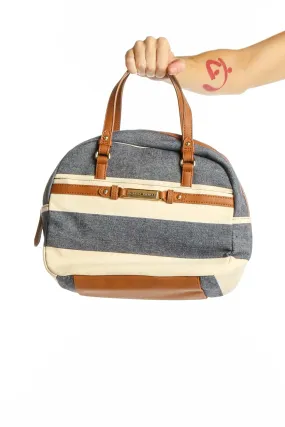 Gray and White Striped Satchel