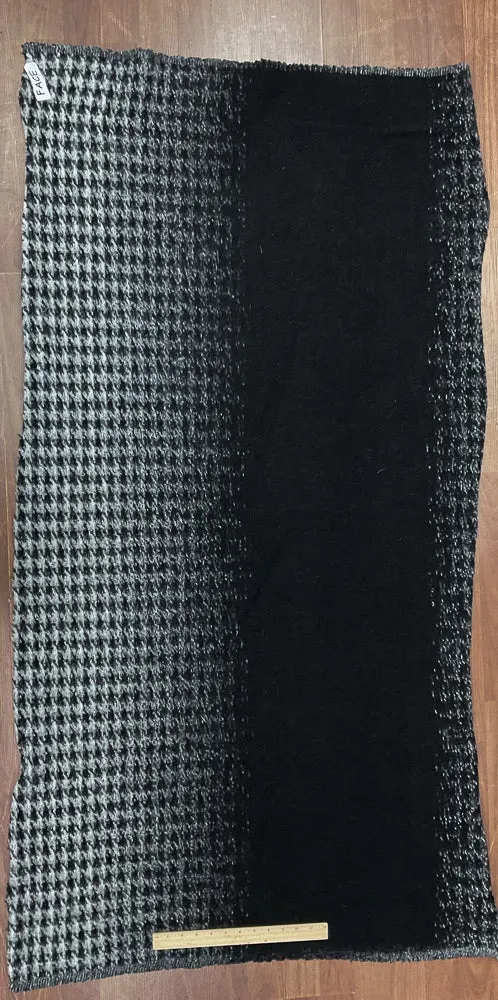 Gray-Black Famous Designer Houndstooth Border Wool Sweater Knit Fabric