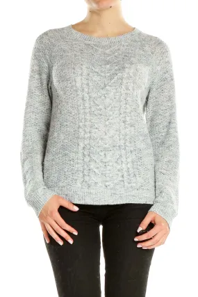 Gray Cable Knit Crewneck Sweater