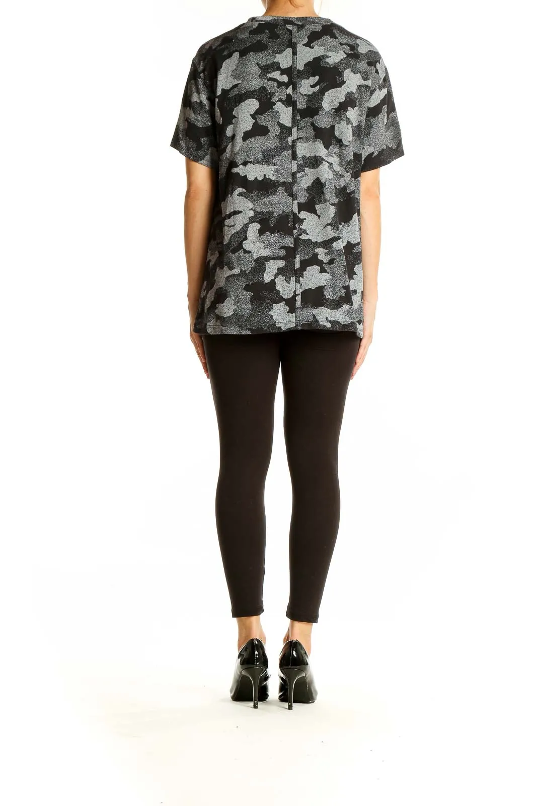 Gray Camo Print Polyester Activewear Top