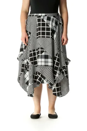 Gray Checkered Bohemian Flared Skirt