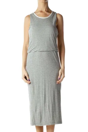 Gray Cream Stripe Jersey Dress