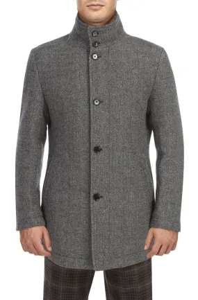 Gray Wool Blended Quilted Overcoat Slim Fit with Detachable Bib