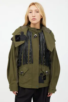 Green & Black Leather Fringe Jacket