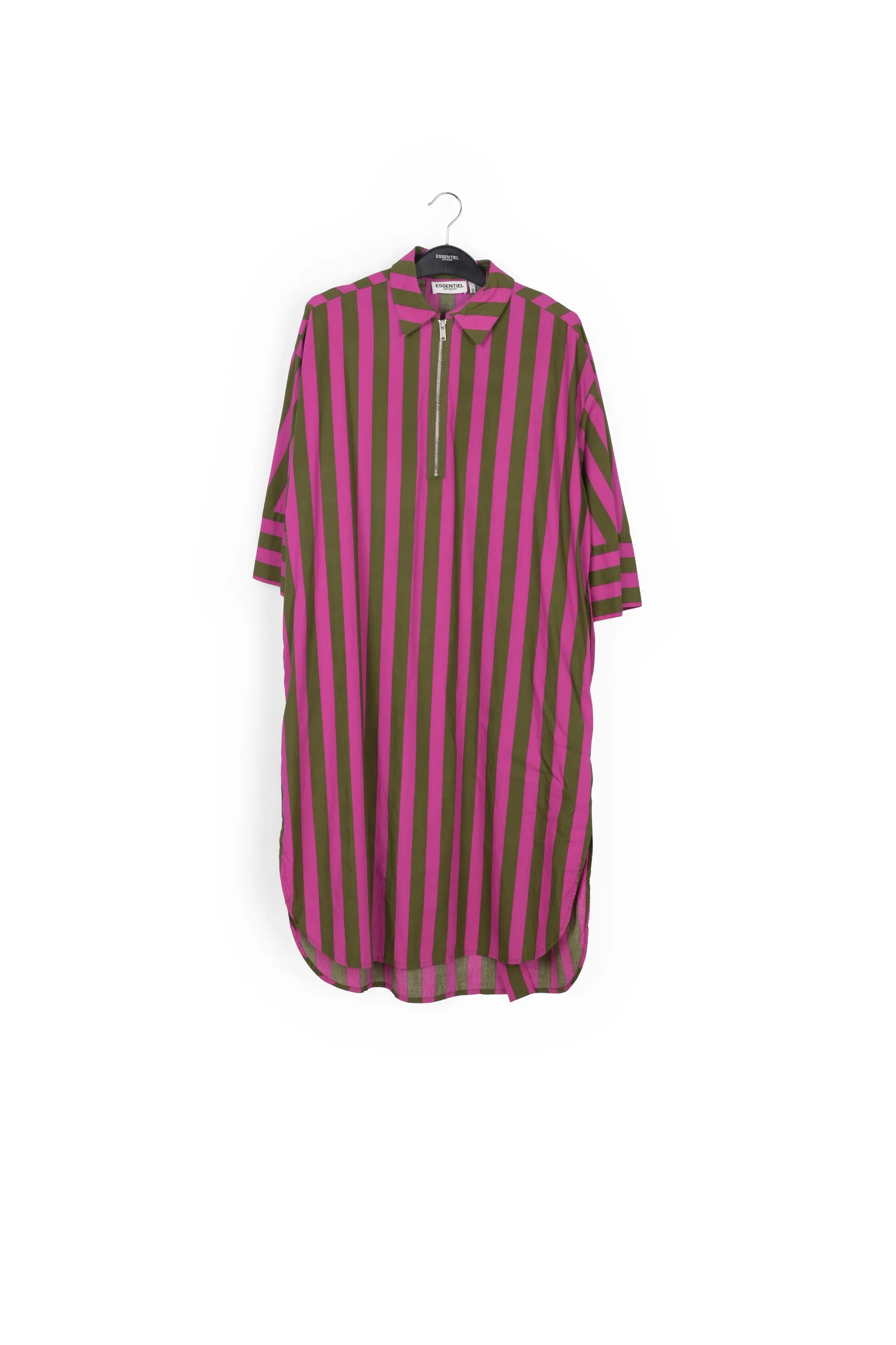 Green and purple striped cotton shirt dress