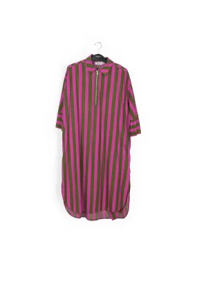 Green and purple striped cotton shirt dress