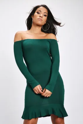 Green Bandeau Frill Dress
