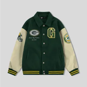 Green Bay Packers Collared Varsity Jacket - NFL Letterman Jacket - Clubs Varsity