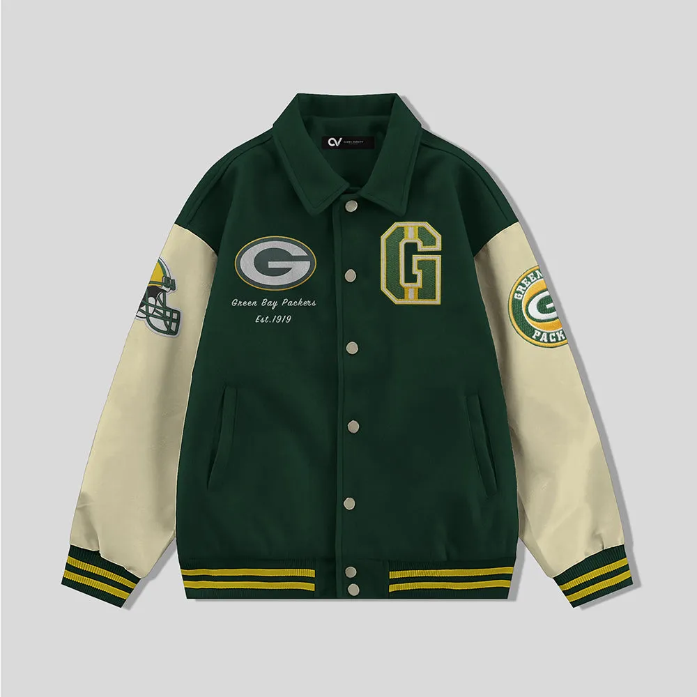Green Bay Packers Collared Varsity Jacket - NFL Letterman Jacket - Clubs Varsity