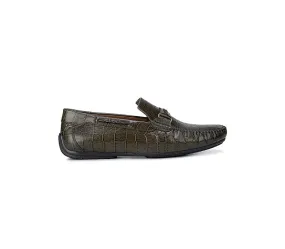 Green Croco Effect Moccasins