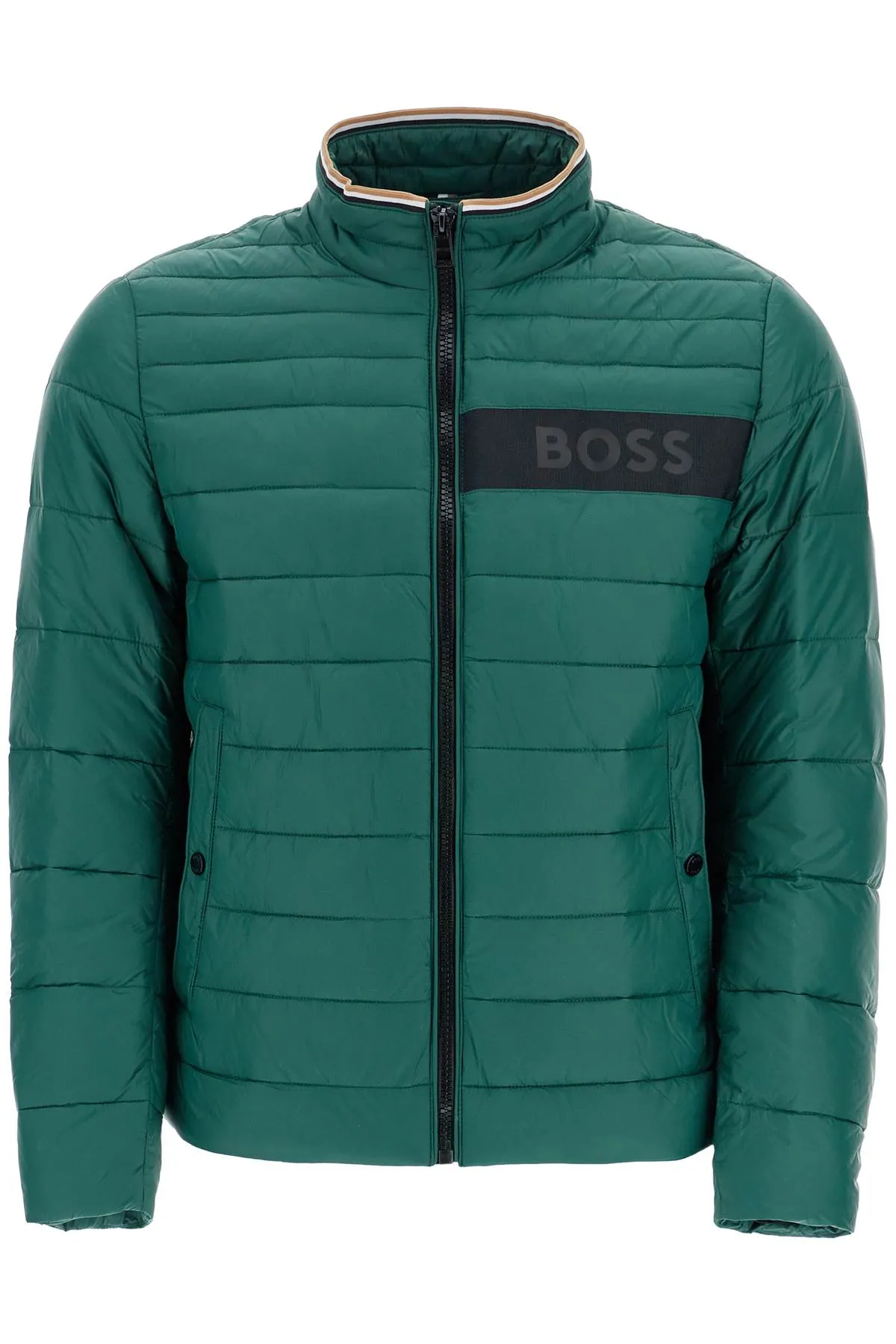 GREEN DOWN JACKET WITH HIGH COLLAR REGULAR FIT AND ZIP