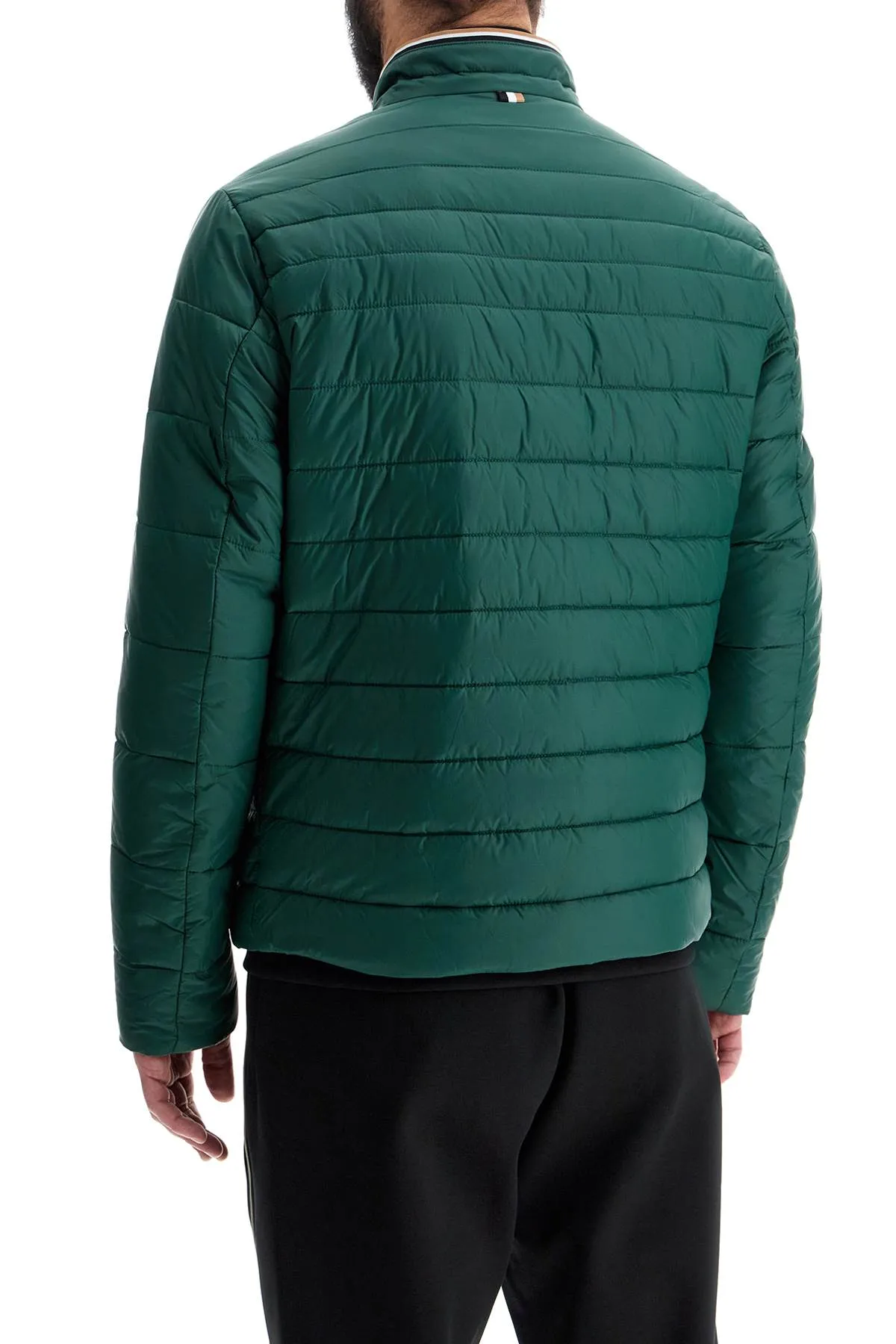 GREEN DOWN JACKET WITH HIGH COLLAR REGULAR FIT AND ZIP