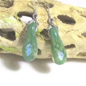 Green Handmade Dichroic Teardrop Earrings