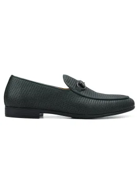 Green Loafers With Metal Buckle