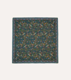 Green Parrots Print Wool-Silk Square Scarf