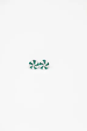 Green Peppermint Candy Holiday Crystal Sterling Silver Stud Earrings