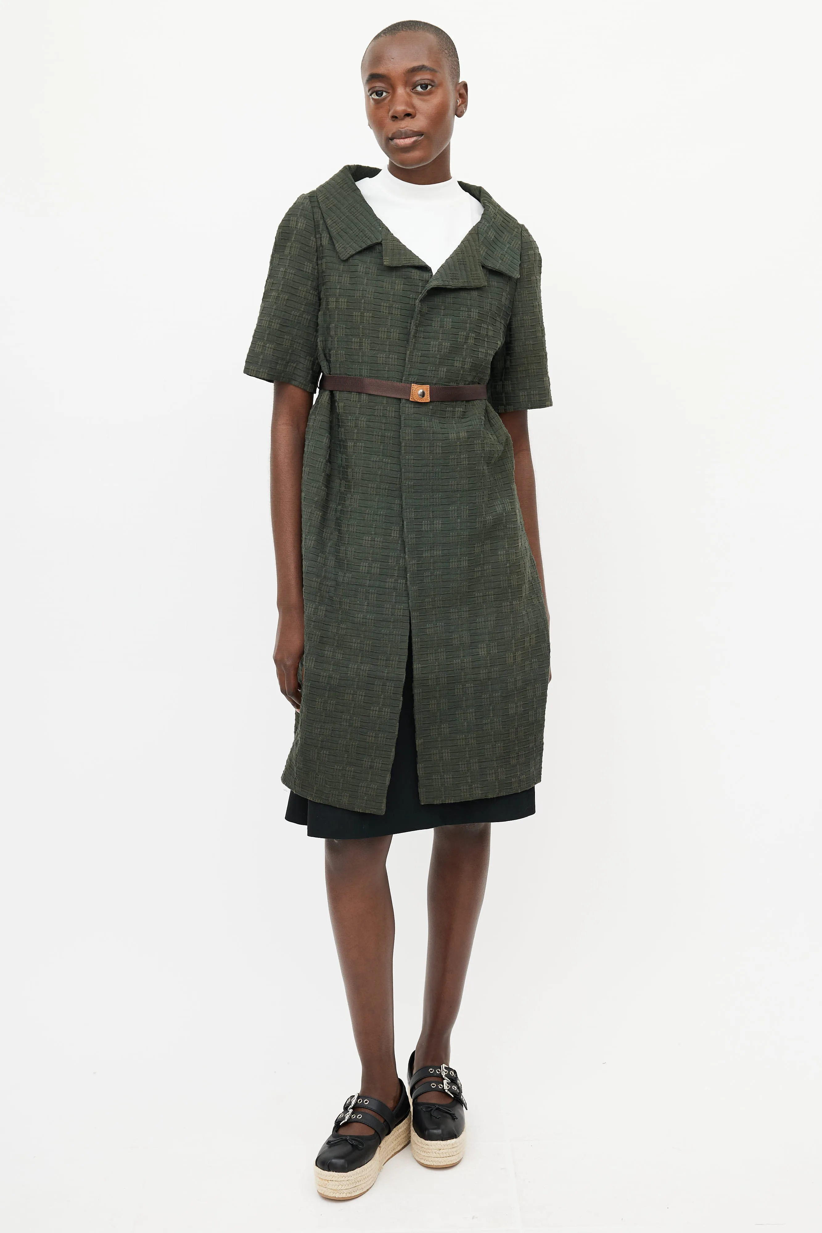 Green Woven Belted Coat