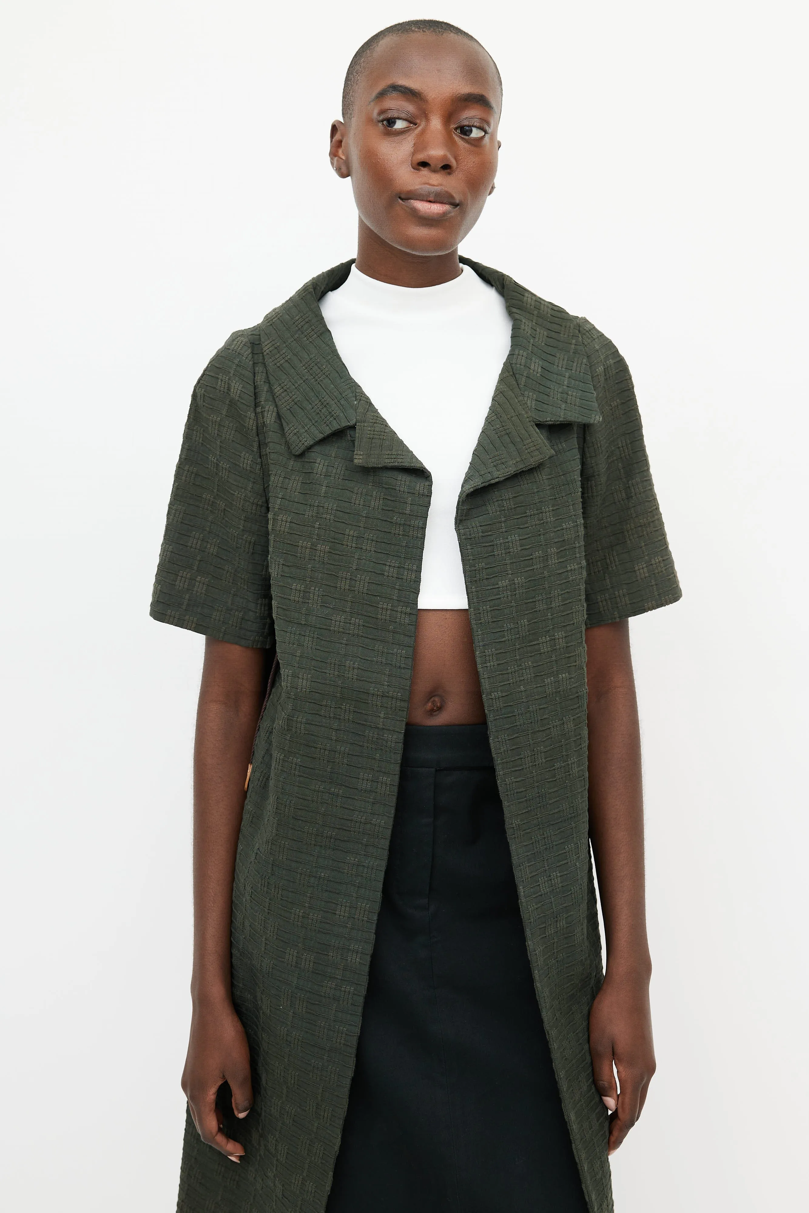 Green Woven Belted Coat