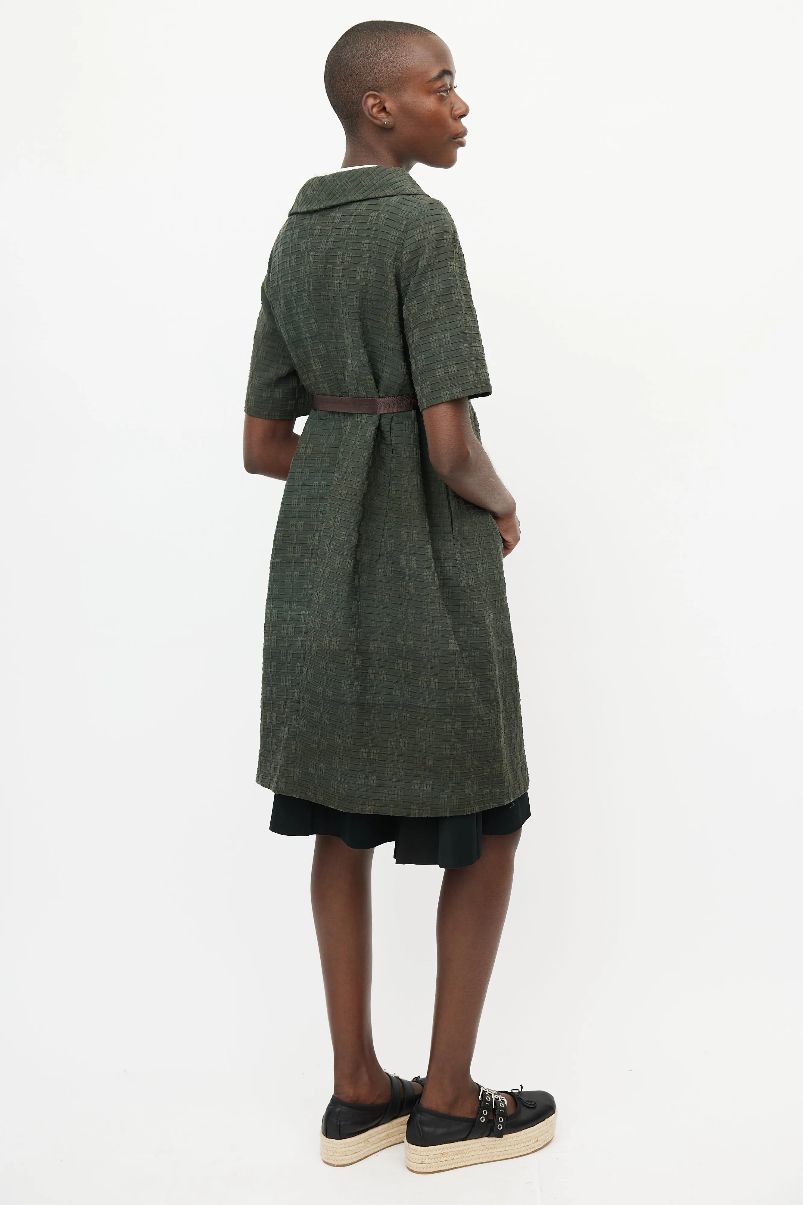 Green Woven Belted Coat