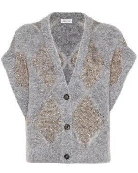 Grey and Copper Paillette Argyle Vest