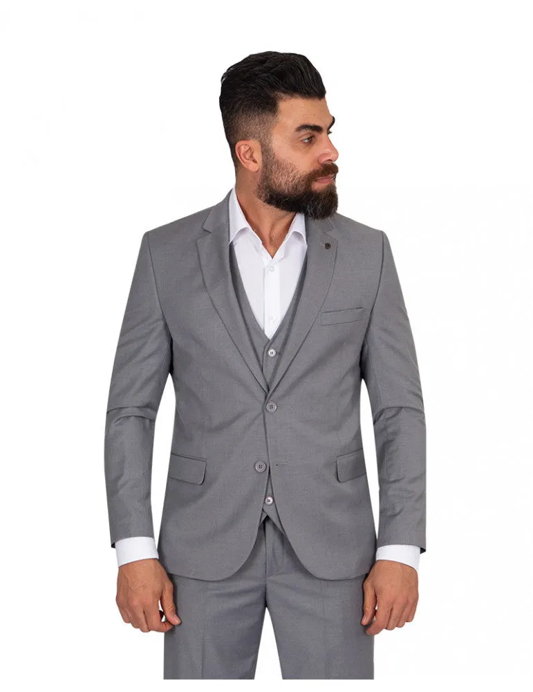 Grey Classic Plain 3 Piece Men's Suit