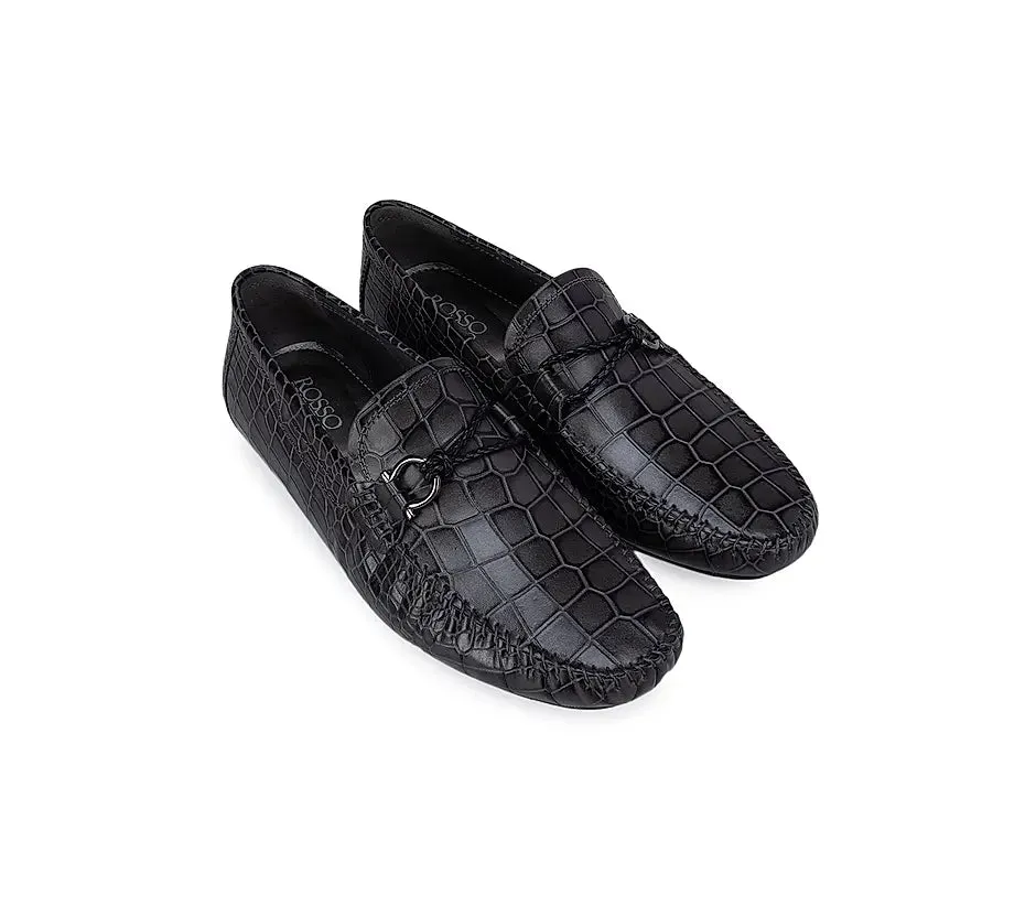 Grey Croco Effect Moccasins