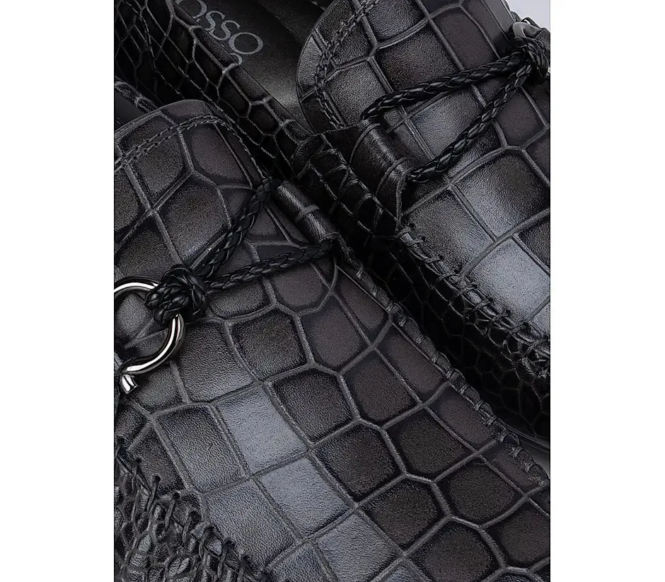 Grey Croco Effect Moccasins