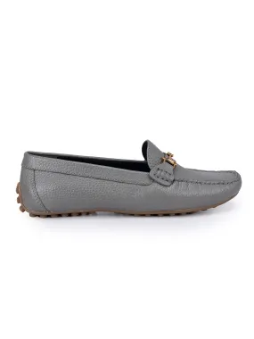 Grey Embellished Moccasins