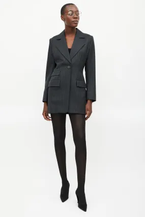 Grey Fitted Pinstripe Blazer