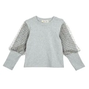 Grey Mesh Dots Sleeves Top