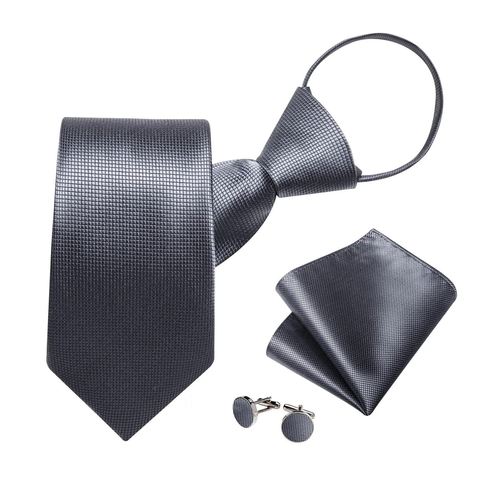 Grey Solid Silk Children's Necktie Pocket Square Set