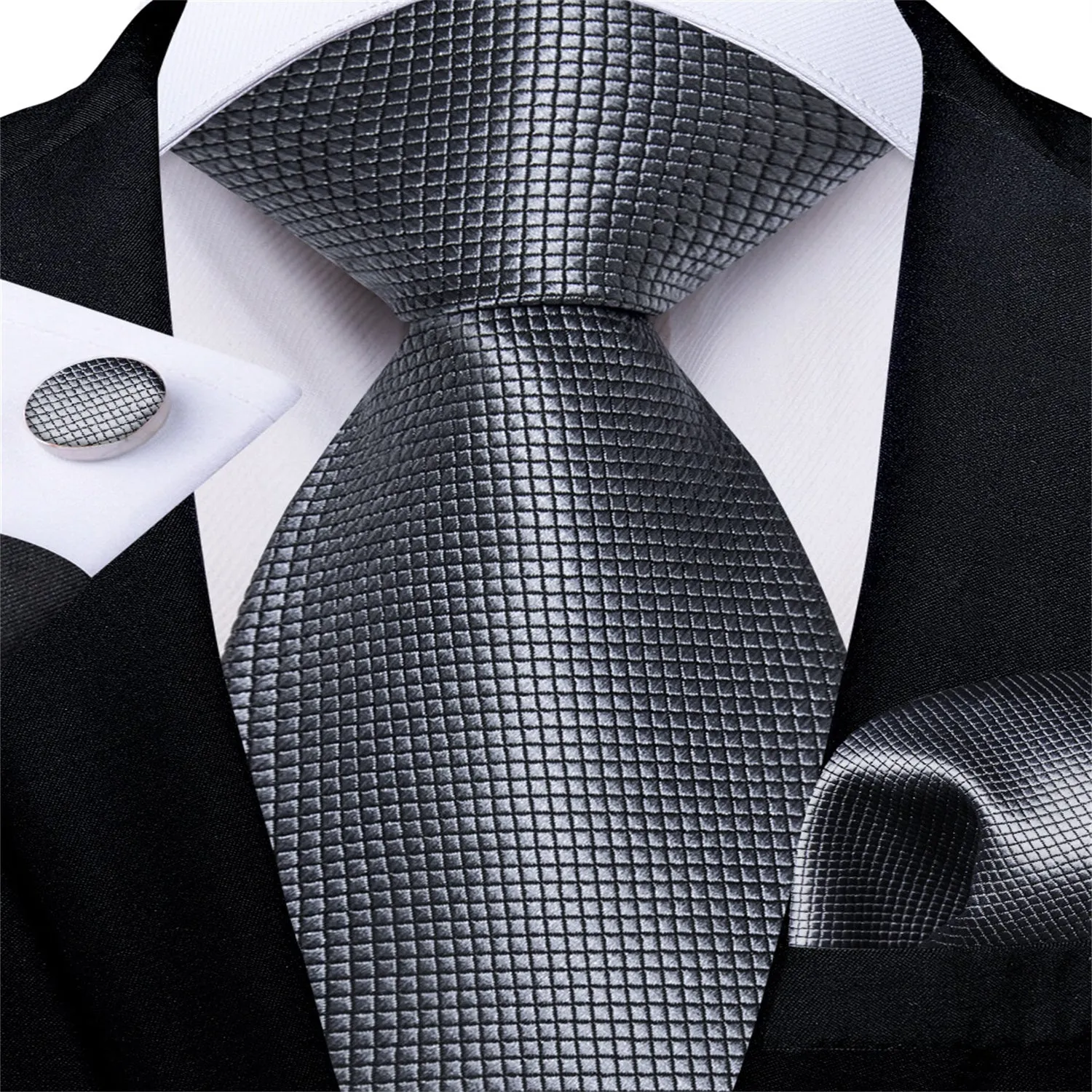 Grey Solid Silk Children's Necktie Pocket Square Set