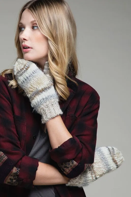 Grey Stripe Knit Mittens