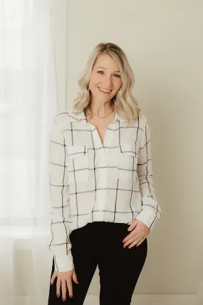 Grid Button Up Woven Top