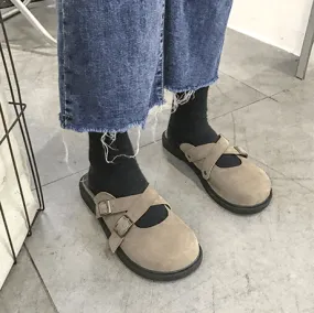 Grunge Closed Toe Soft Leather Cut Heel Sandals