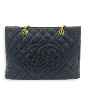 GST Tote Bag Black in Caviar Leather, Gold hardware