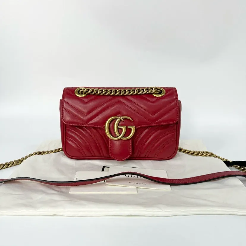 Gucci Marmont Red Leather Small Shoulder Bag 22x14cm