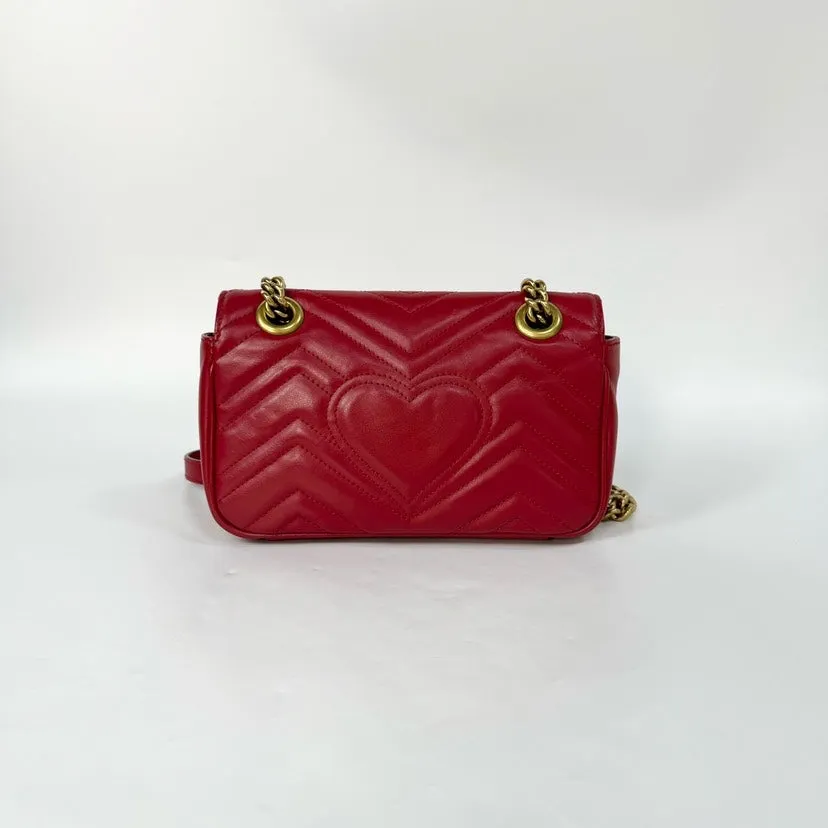 Gucci Marmont Red Leather Small Shoulder Bag 22x14cm