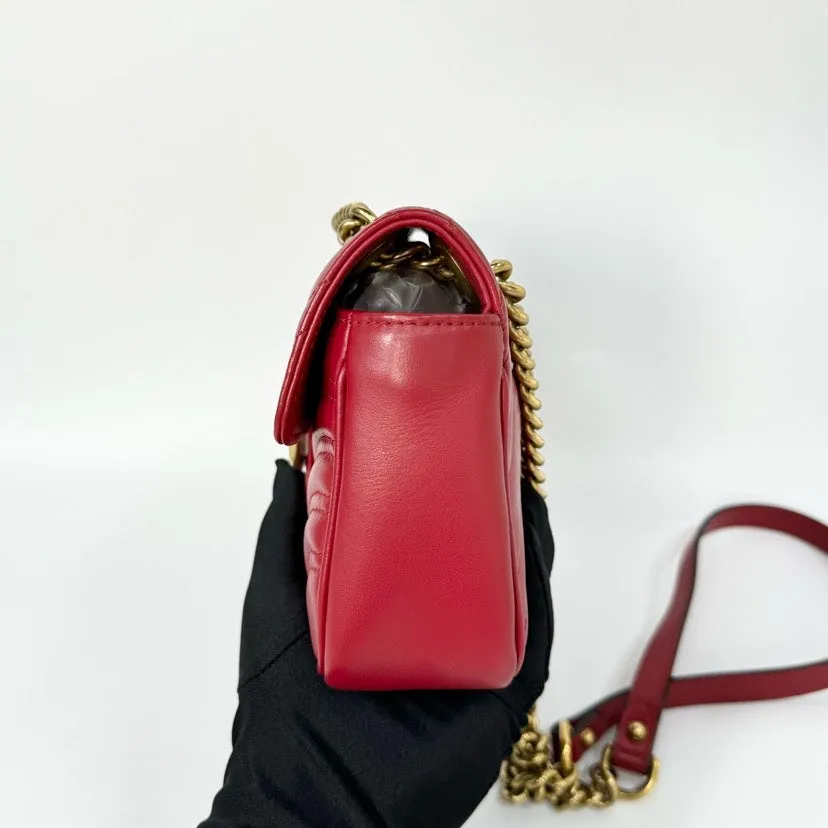 Gucci Marmont Red Leather Small Shoulder Bag 22x14cm