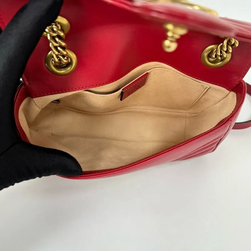 Gucci Marmont Red Leather Small Shoulder Bag 22x14cm