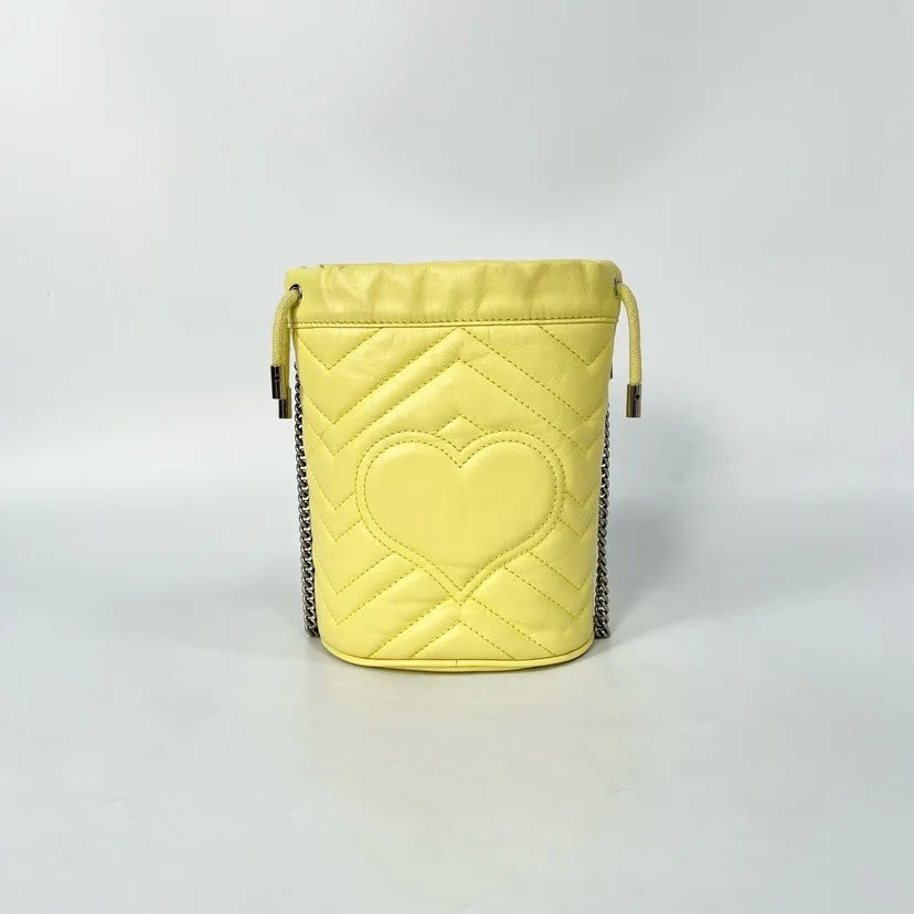Gucci Marmont Yellow Leather Bucket Bag 13x10x18cm Chain Strap