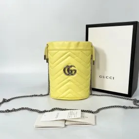 Gucci Marmont Yellow Leather Bucket Bag 13x10x18cm Chain Strap