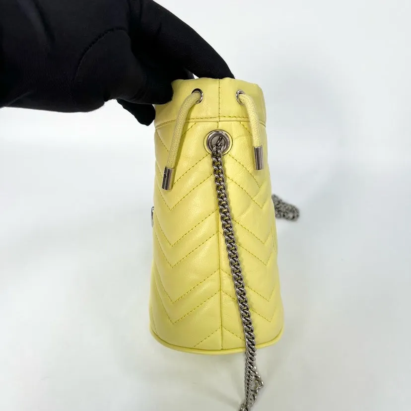 Gucci Marmont Yellow Leather Bucket Bag 13x10x18cm Chain Strap