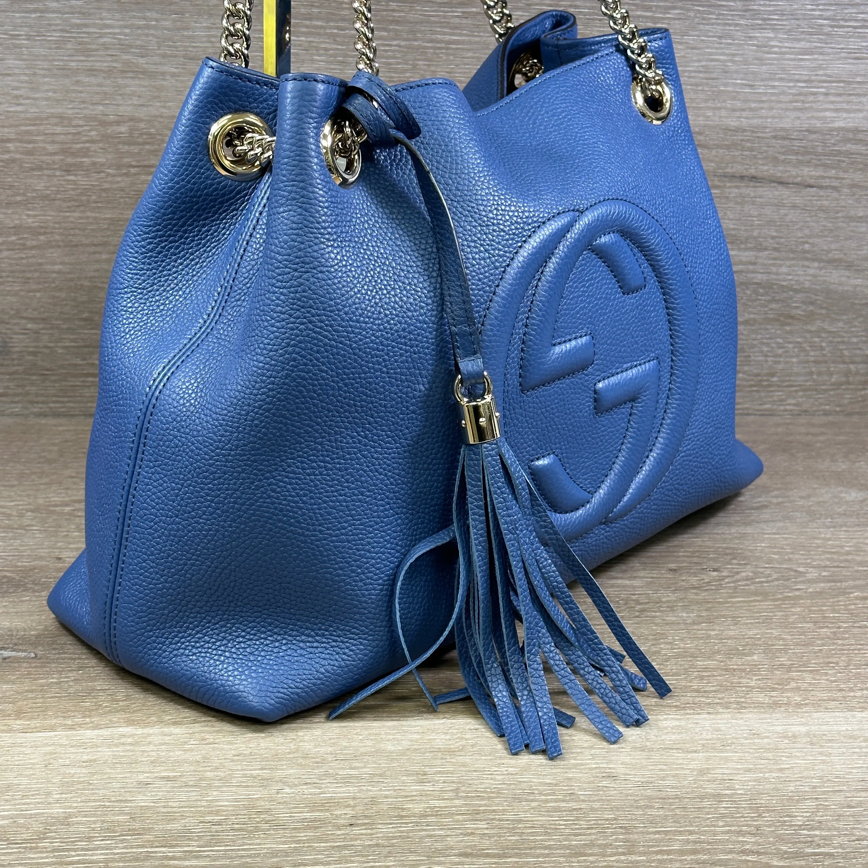 Gucci Soho Blue Caspian Gold Double Chain - Hobo Leather Shoulder Bag